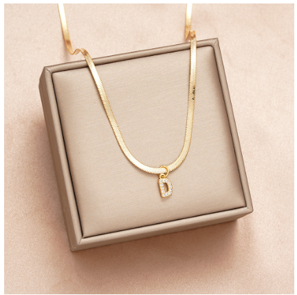 Luxury 18K Gold A-Z Initial Letter Necklace for Women Stainless Steel Snake Zircon Pendant Choker Accessories Jewelry D