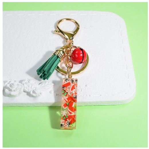 Fashion A-Z 26 Letters Keychains Christmas Tree Snowman Sequins Filling Resin Key Rings Women Bag Charms I