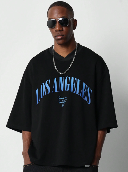 SUMWON Oversized Fit Hockey Tee With Los Angeles Graphic Print