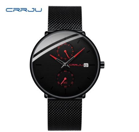 CRRJU Men's Watch Original Brand Multifunctional Fashion Business Analog Quartz Stainless Steel Waterproof 2263 X RED 2