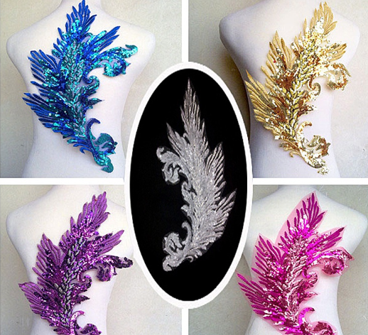 1Pc Sequins Gold Peacock Applique Clothing Embroidery Patch 43*27CM