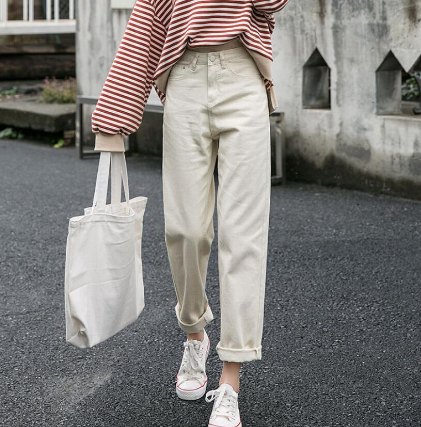 Women's High Waist Jeans Straight Tube Wide Leg Pants