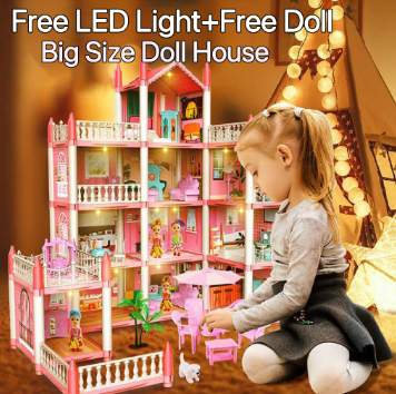 6/9/14 Room Doll House For Girls Villa Castle Pretend Play For Kids DIY Birthday Gift With Led light