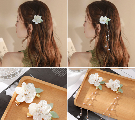 Korean Flower Leaves Pearl Hair Clip Beads Tassel Alloy Hairpin Girls Fashion Hair Accessories