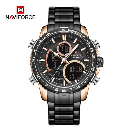Naviforce Men Top Luxury Analog Sport Quartz Calendar Military Led Digital Chronograph Watches BLACK