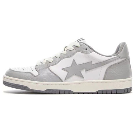 BAPESTA Men's and Women's Board Shoes DUNK SK8 Skateboard Gray and White Low-Top Sneakers