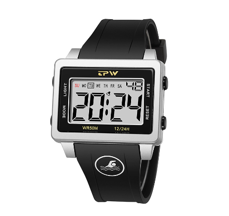 TPW Super Easy to Read Scratch Proof Case 5ATM Water Resistant Digital Watch SILVER