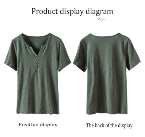 Short-sleeved T-shirt Plus Size Loose V-neck Korean Style Slub Cotton All-match Blouse Women