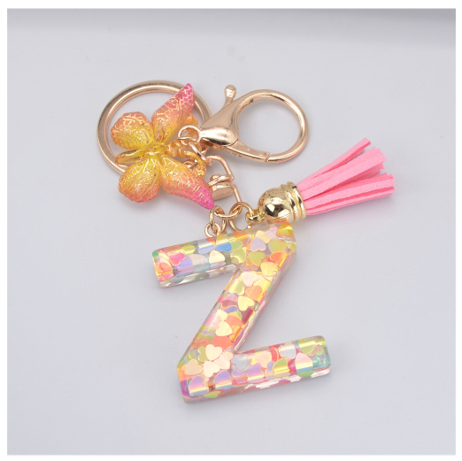 Exquisite 26 Letter Resin Keychain with Pink Tassel Gradient Butterfly Pendant Key Ring Women Bag Ornaments Accessories Z