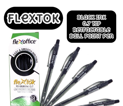 1BOX 12PCS FLEXOFFICE FLEXTOK RETRACTABLE PEN FO-GEL BLACK BALLPEN 0.7