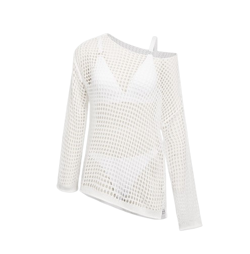 Lovito Boho Plain Long Sleeve Off Shoulder All-Match Women Cover Up L38AD038 (Off White)