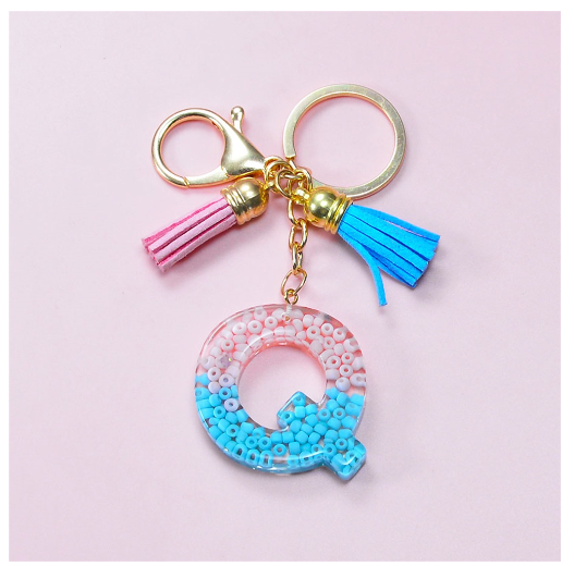 A-Z 26 Letter Silicone Beads Filling Keychain Candy Color Name Initial Resin Keyring DIY Accessories Women Bag Ornaments Q