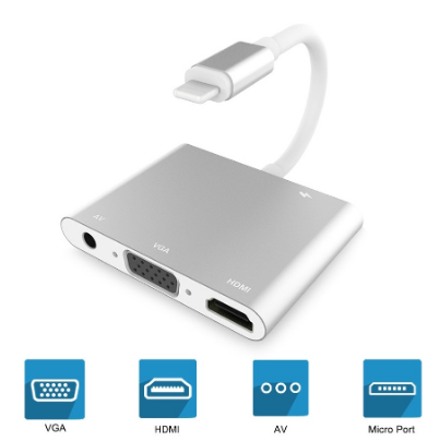 HDTV OTG Cable for 8PIN to HDMI VGA AV Audio Video Adapter for Phone