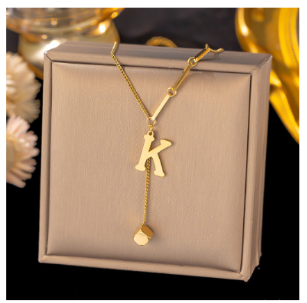 Vnox Letter Pendant Long Necklace for Women Girl,18K Gold Stainless Steel Hypoallergenic A-Z Initial Name Necklace Gift K