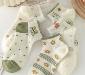 Lovito Women Flowers Socks LNA34082 Multi-Color/White/Pink/Green/Yellow