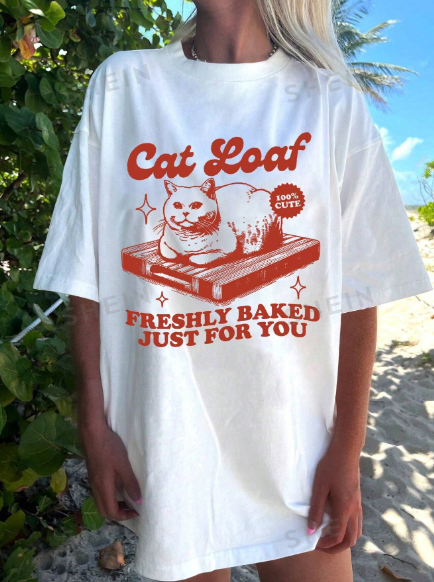 SHEIN EZwear Summer Casual Cartoon & Letter Graphic Drop Shoulder Tee