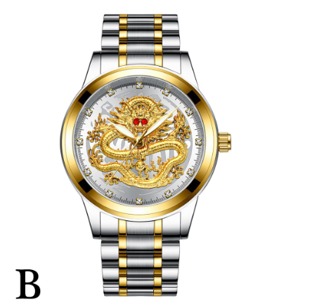 POSHI Men's Luxury Gold Watch Original Waterproof 30M Dragon Dial Quartz For Luminous Stainless Steel Strap M002