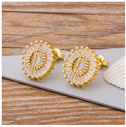 26 Initial Letter Earrings for Women Hypoallergenic Accessories Cute Alphabet AAA CZ Gold Stud Hikaw Jewelry D