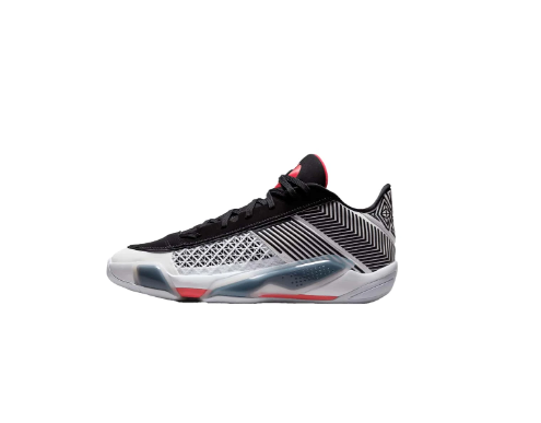 Jordan Air Jordan 38 Low PF Round Toe Lace-Up Cushioned Anti-Slip Mid-Top Basketball Shoes, Men, Black White Red, Domestic Version FD2325-101
