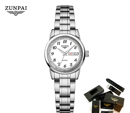 ZUNPAI Watch for Women Original Waterproof Stainless Steel Silver Gold Business Fashion Trend Luminous Calendar Watch ALL SILVER