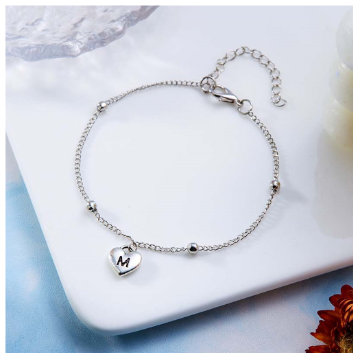 Fashion Silver Plated 26 Letters Initials Alphabet Bracelet Adjustable Bangle Women Jewelry Mother's Day Gift M