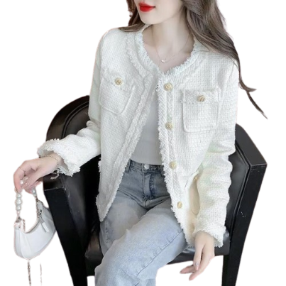 Lovito Women Casual Plain Button Jacket LNE30175 (White/Black)