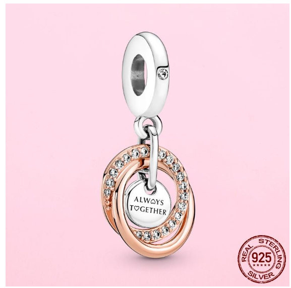 925 Sterling Silver Flamingo Leaf Rose Flower Charm CZ Luxury Pandora Pendant Fit Pandora Bracelet Necklace For Women DIY Making S17