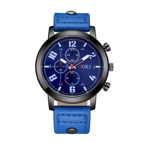 Gift fashion waterproof sports leather analog original watch for men Creative Fake Three-Eye Leather Quartz Men's Watch M5