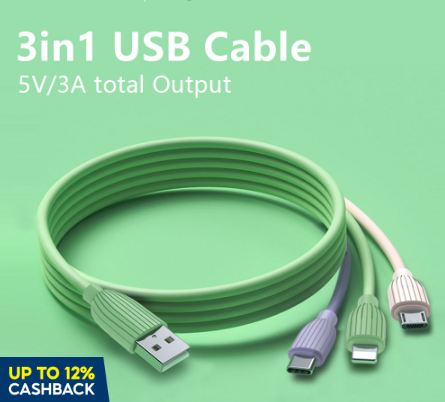 Rapoo CB21 3 in 1 Micro USB Cable ,Type C Cable, IOS Cable TPE Thermoplastic Elastomer Cable