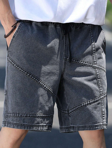 Manfinity Hypemode Men's Casual Fit Drawstring Waist Denim Shorts With Side Pockets, Casual