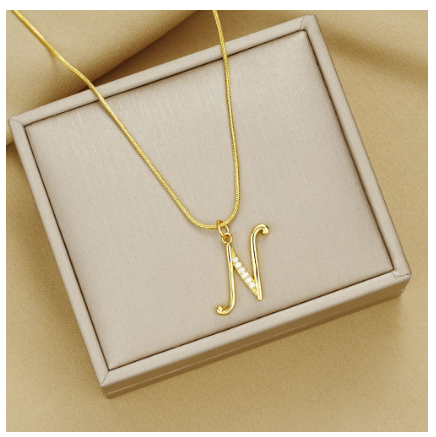 18K Gold Letter Pendant Necklace Retro Snake Chain Choker Diamond Couple Necklaces Jewelry Accessories Gift N