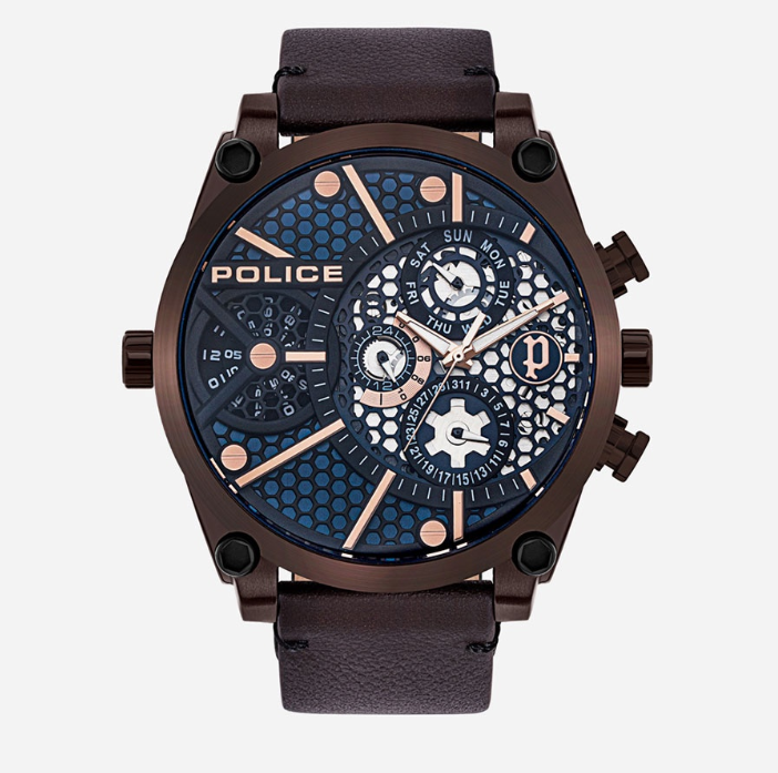 Police Vigor Brown Leather Analog Quartz Watch For Men PPL.15381JSBZ/03