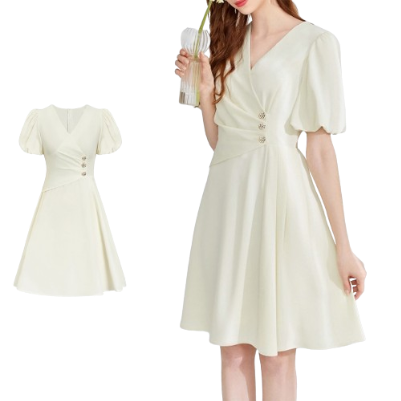 Lovito Women Casual Plain Pleated Button Dress L77ED143
