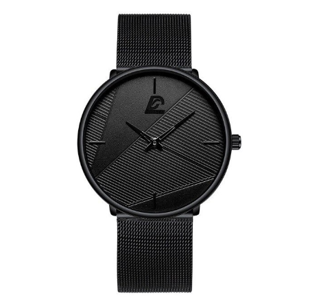 Stainless Steel Ultra-thin Quartz Wristwatch Classic Men's Fashion Waterproof Wacth MESH BLACK