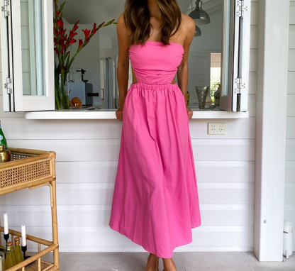 Fashion Bodice Waist Closing Solid Color Dress