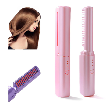 Straight Hair Comb Wireless 2 in 1 Hair Straightener and Curler USB Charging Portable Hair Comb