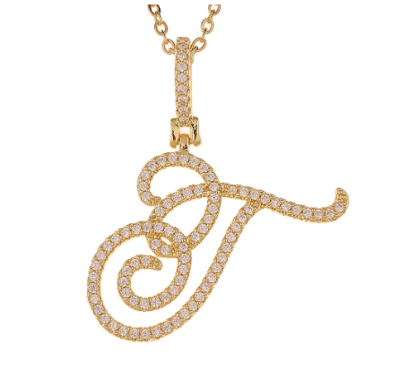 Fashion A-Z Initial Cursive Letters Pendant Necklace For Women Gold Color Shiny Rhinestone Chain Necklace Jewelry Gift T