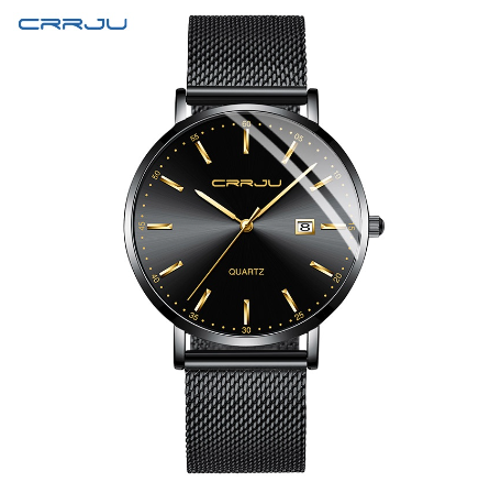 CRRJU Women's Watch Original Brand Multifunction Dial Casual Sports Analog Quartz Stainless Steel Waterproof 2161 X BLACK GOLD