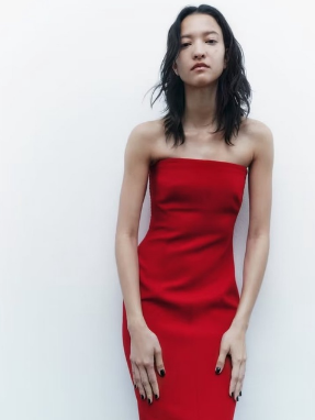 Solid Color with Straight Tube Bra and Slit Dress