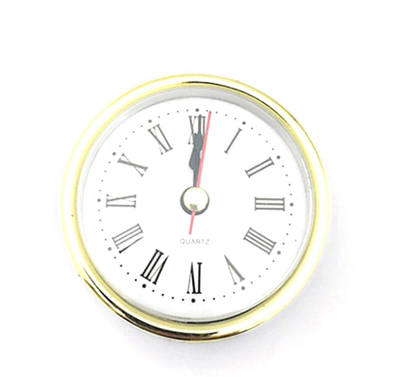 2-1/2 (65mm) QUARTZ CLOCK UP/Insert Gold Trim Roman D0O9 Faces Numeral, T6C2 White N6E7 R8N7 P3P5