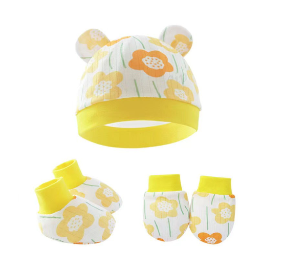 Baby hat Baby Mittens Booties Set newborn cap infant hats fashion Soft Cotton newborns Beanie 06