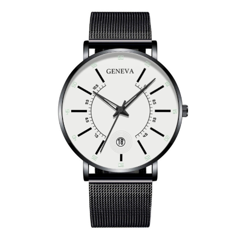 Geneva Luxury Ultra Thin Men's Business Watches Stainless Steel Mesh Belt Analog Quartz Wristwatch M12