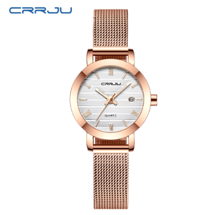 CRRJU Women's Watch Original Brand Multifunction Dial Fashion Business Analog Quartz Stainless Steel Waterproof 2176 X ROSE WHITE