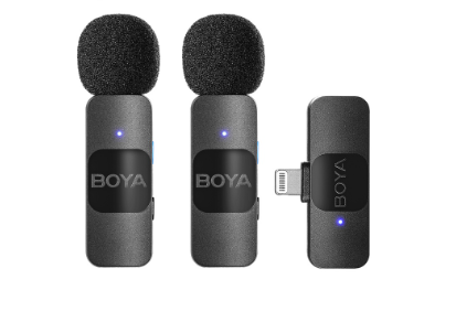Boya BY-V1/V2 Wireless Lavalier Microphone with Active Noise Cancellation Vlogging Live Mic for iPhone Android Smartphones Action