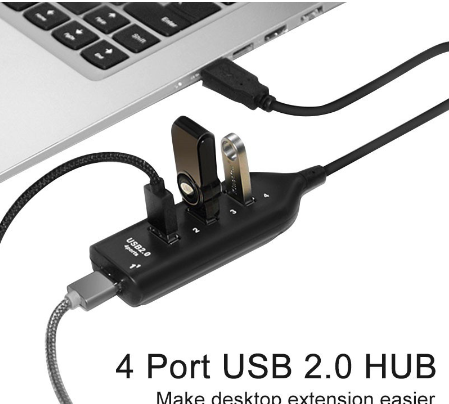 4 Ports 2.0 USB Hub Black