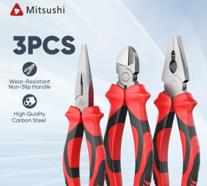 Mitsushi MIT-PCL3 3PCS Long Nose Combination Plier Cut Industrial Pliers Set Original CR-V Pliers