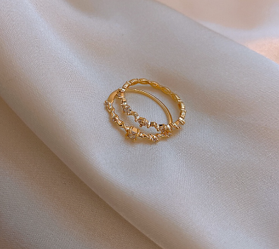 The wave of Love Double Layer Light Luxury Diamond Ring Women's Accessories Fashion Desig