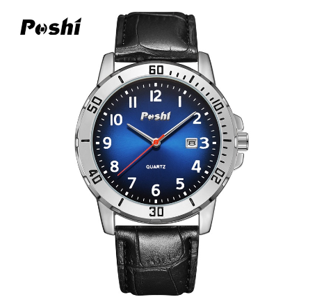 POSHI Watch for Men Classic Simple Leather Strap Quartz Wrist Watch Men Waterproof Original Fashion Calendar Display Relo With Box 06