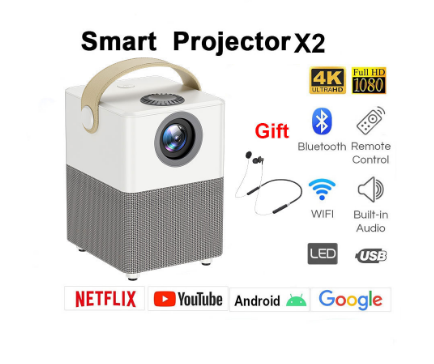 Official Projector 4K Decode HD Portable Android 9.0 Bluetooth Phone Mirror 3W Speaker