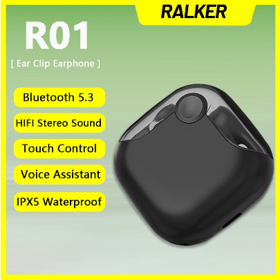 RALKER Ear Clip Wireless Bone Conduction Earphones Bluetooth Headphone Hifi Stereo Headset for Phone
